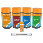 Starter Set: termometru, benzi de testare, granule pH-minus, granule de clor, tablete de clor 200 g, lichid contra algelor 759001