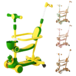 Trotinetă pentru copii cu trei roți, lumini LED, jucărie detașabilă și coșuleț BW812