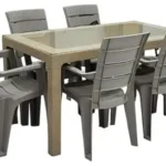 Set Masa Rattan cappucino cu sticla